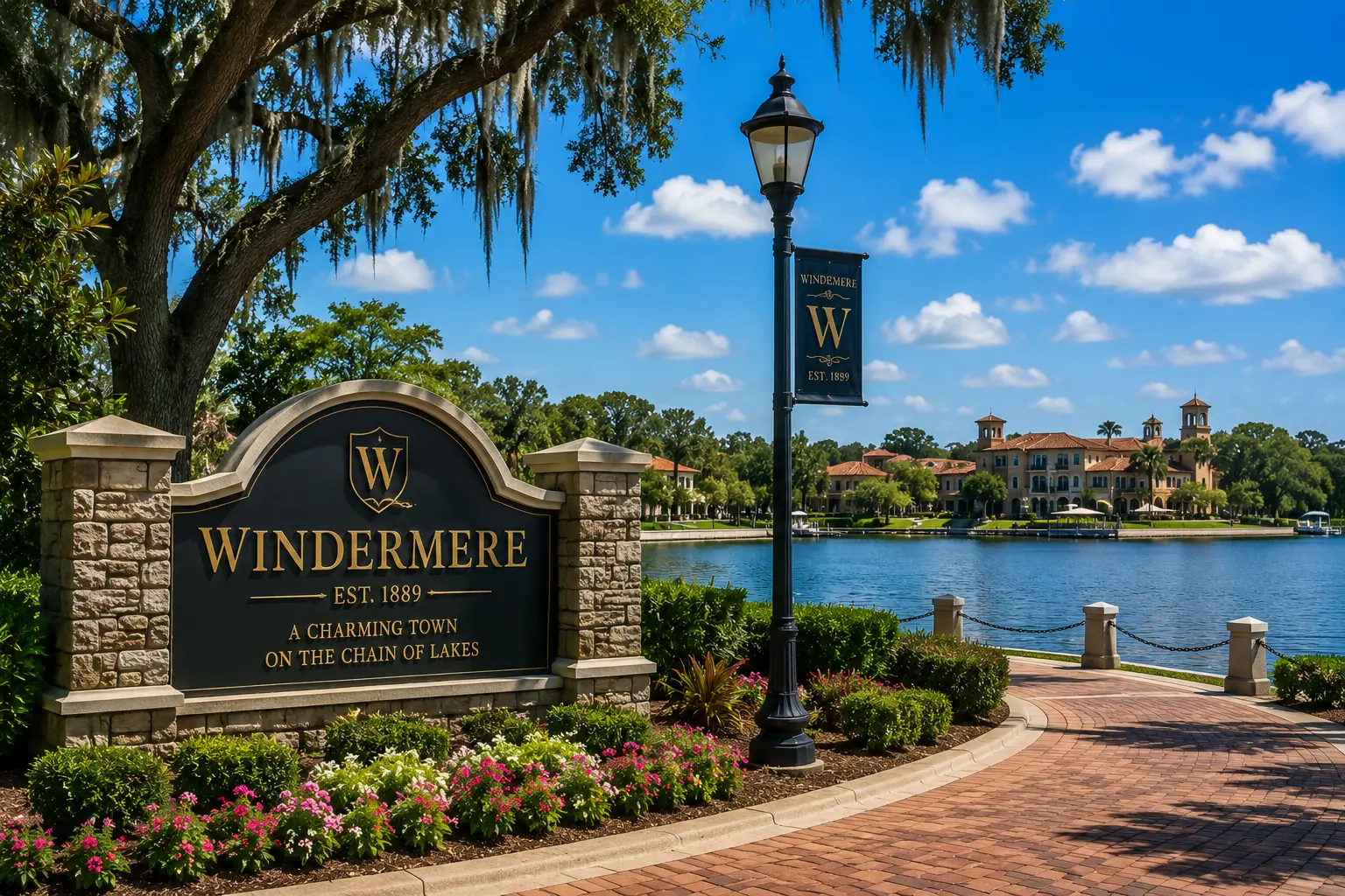 Windermere town sign beside the Butler Chain of Lakes