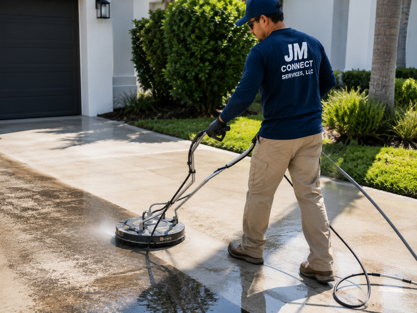 Professional residential driveway pressure washing service