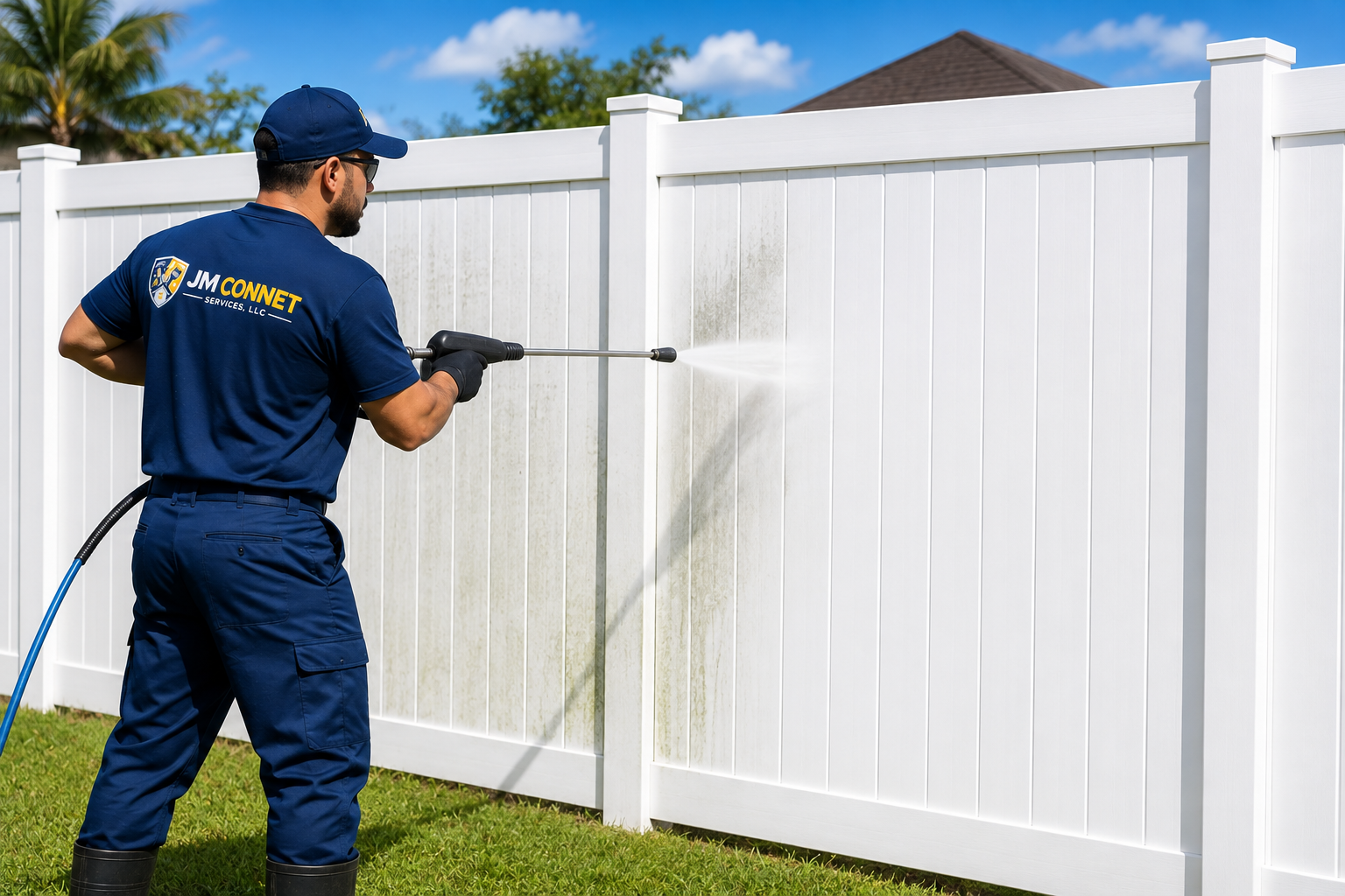 Professional residential fence pressure washing service