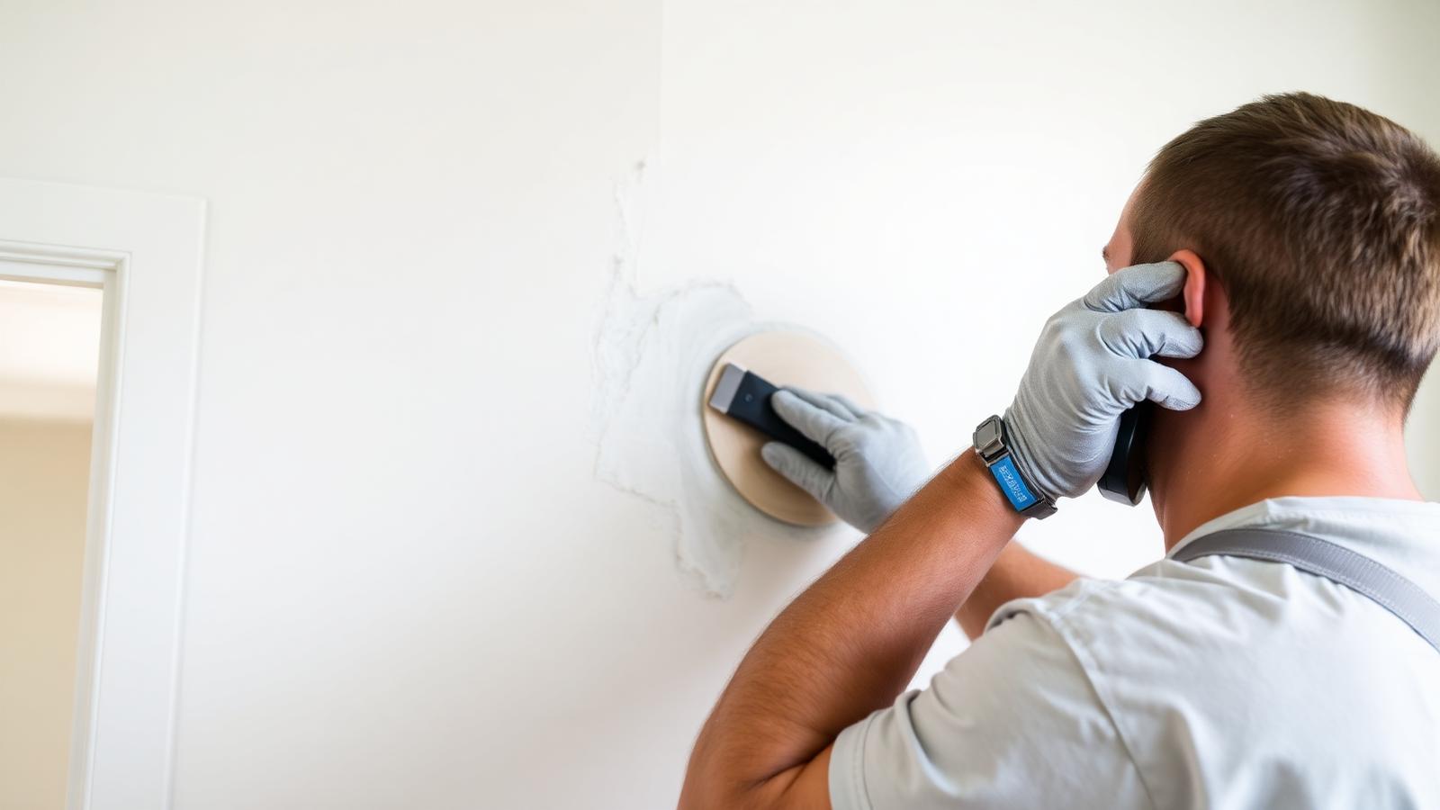 Professional patching and smoothing a drywall repair on an interior wall of a Florida home