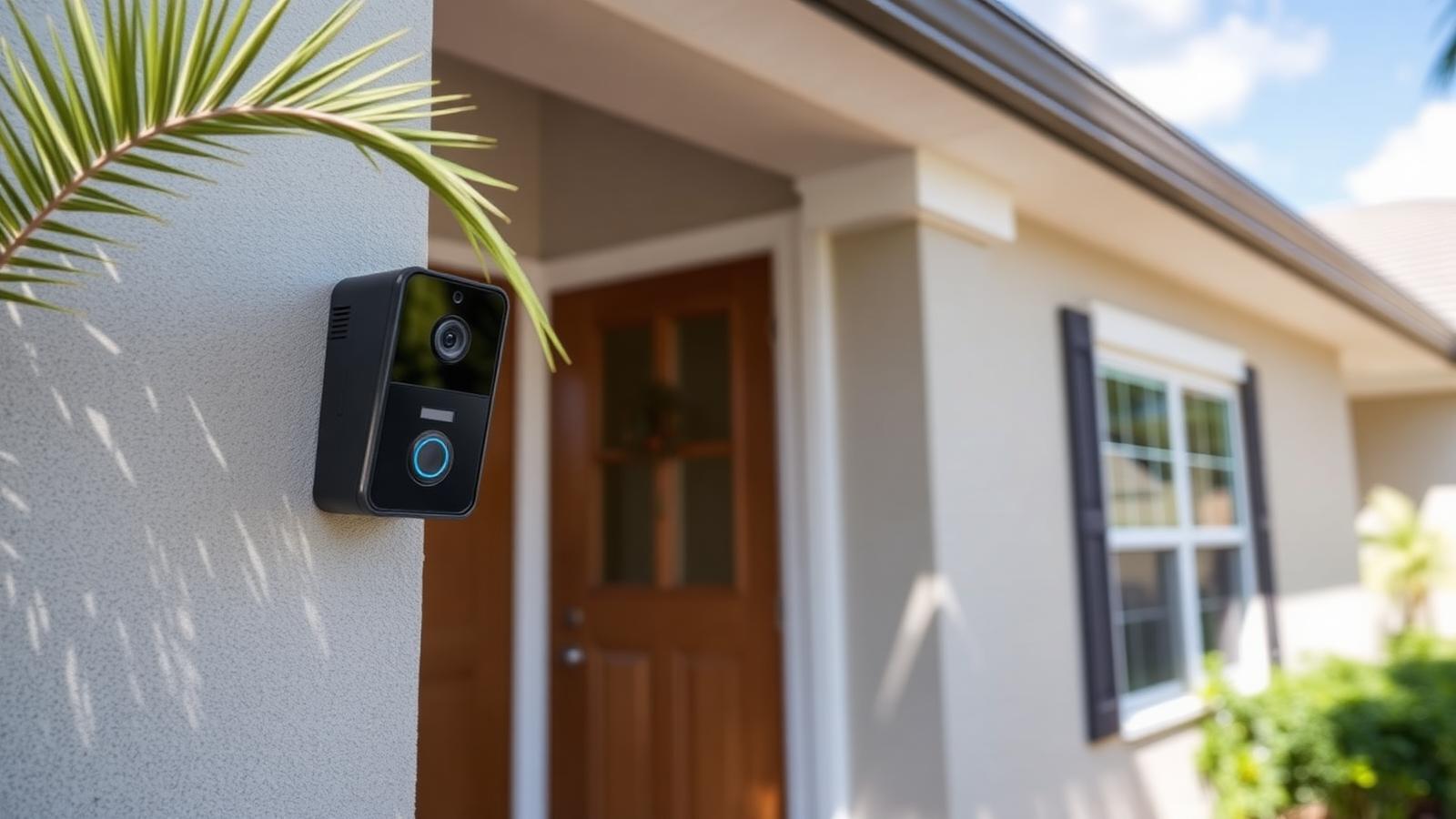 Video doorbell installed beside the front entrance of a Central Florida home