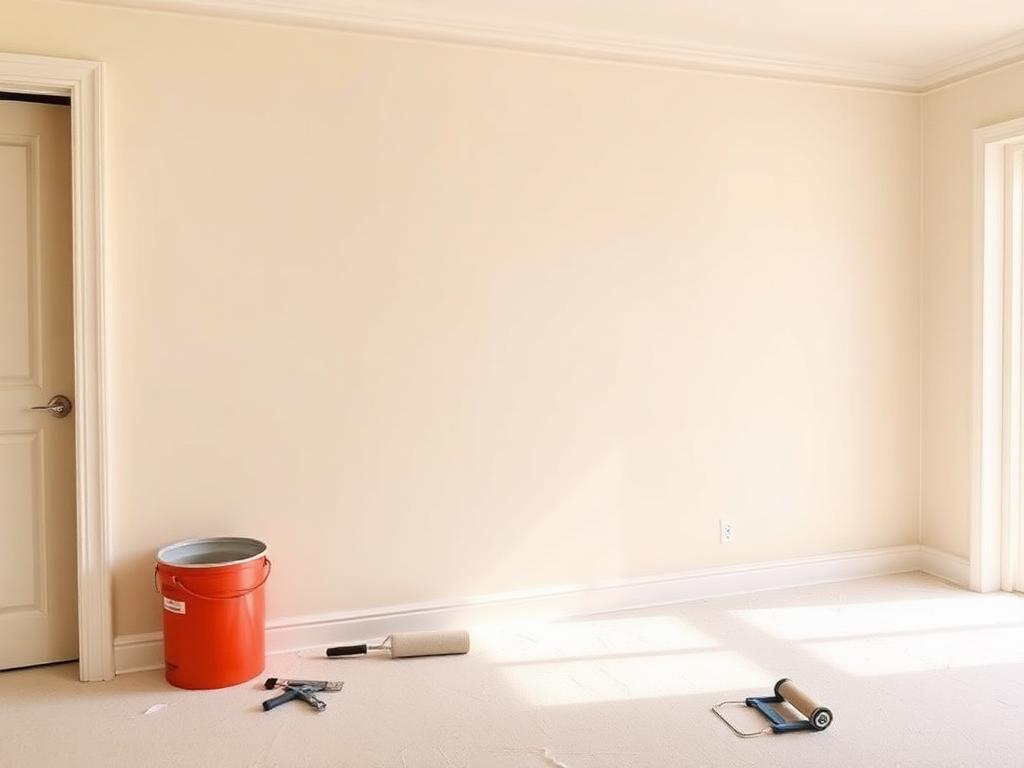 Smooth finished interior wall prepared for painting