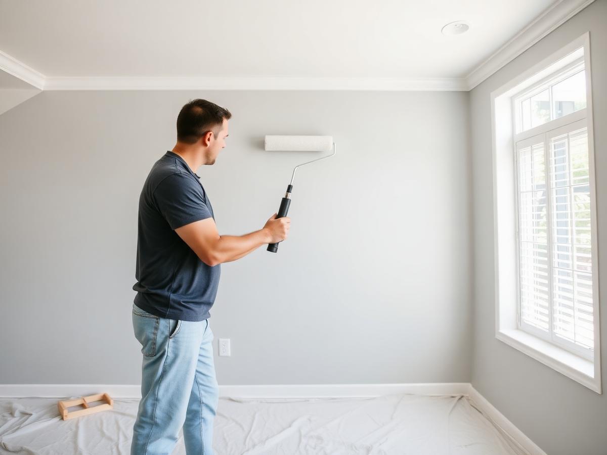 Painter carefully rolling a fresh coat in a Central Florida home