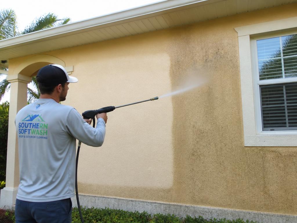 Pressure washing a residential patio surface