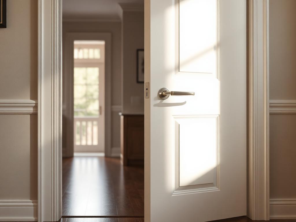 Residential interior doorway with lever handle and wide clearance