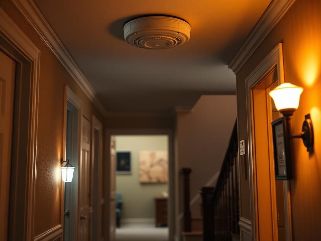 Residential hallway with new smoke detector and night lighting